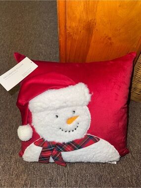 Decorative Red Snowman Holiday Pillow - Plush Festive Cushion